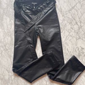 David Lerner faux leather leggings with attached belt